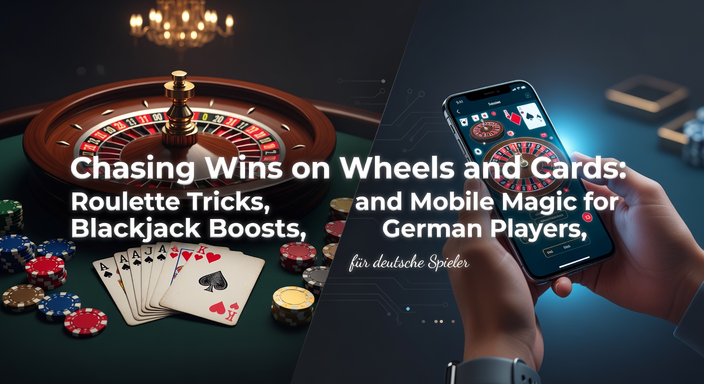 Dynamisch roulettewiel met kaarten en mobiele telefoon op een casino-tafel, symboliserend strategie en mobiel plezier voor Duitse spelers
