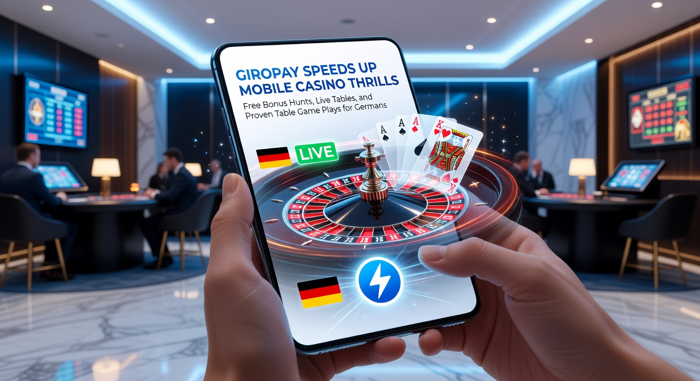 Mobiele casino interface met Giropay betaling en live dealer tafels op een smartphone scherm, gericht op Duitse spelers