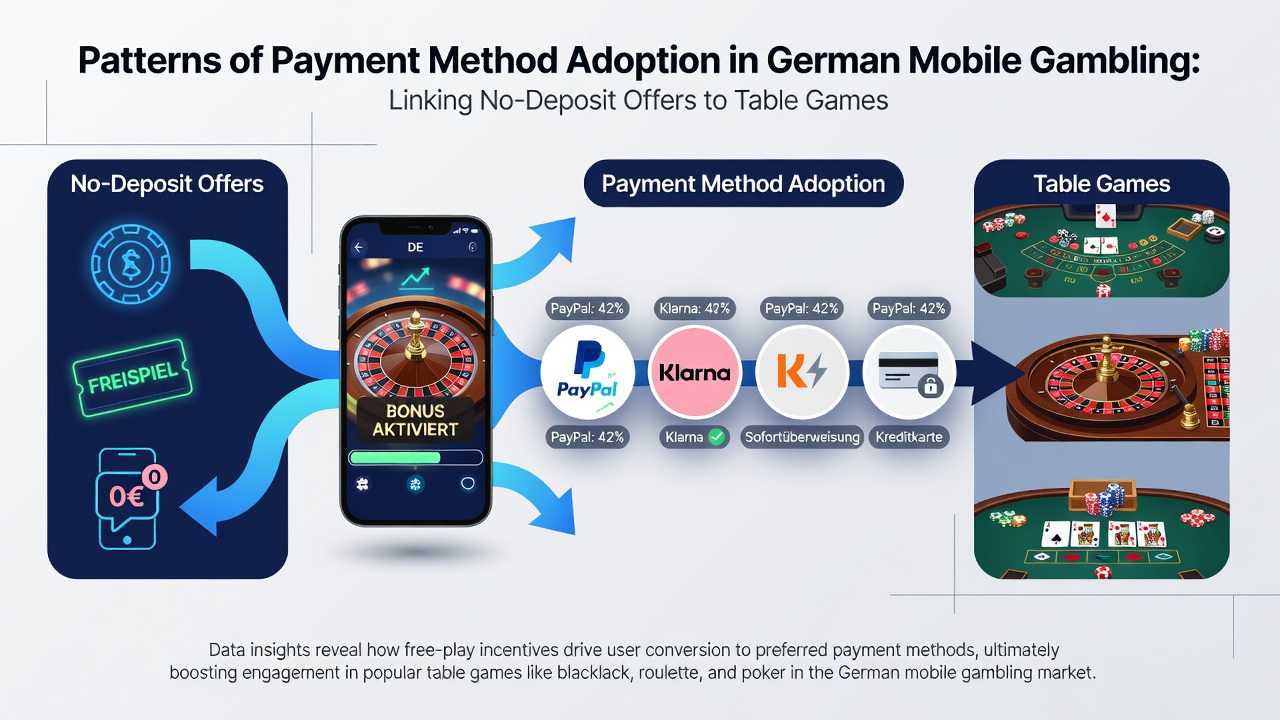 Infographic over verbanden tussen no-deposit bonussen en tafelspelstrategieën in Duitse mobiele casino's