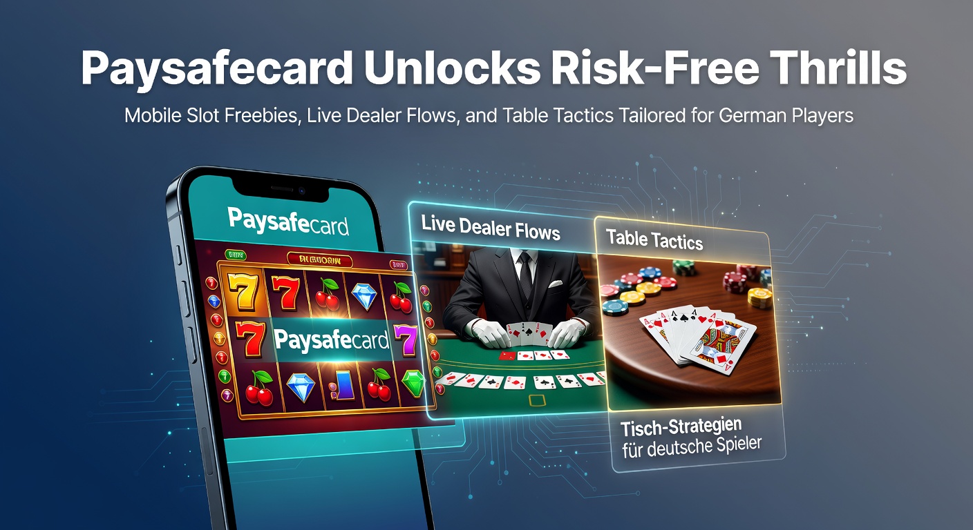 Paysafecard pincode op een mobiel scherm naast een draaiende gokkast en live dealer tafel, symboliserend veilig en spannend online gokken voor Duitsers